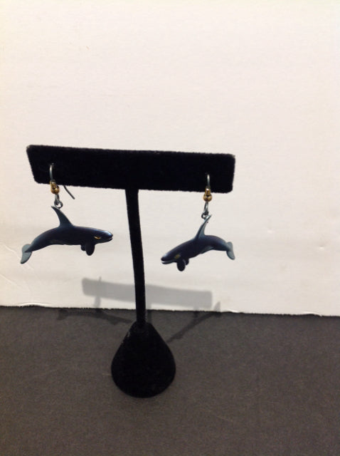 Blue Dolphin Metal Earrings