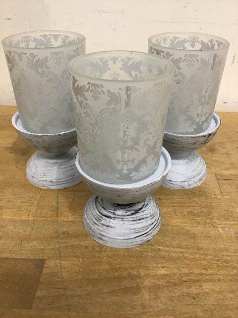 Set Of 3 - 2PC 6" Light Blue Candle Holders