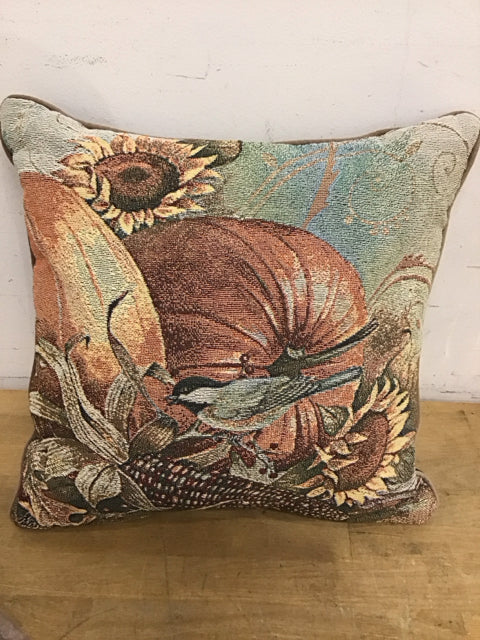 16" Sq. Pumpkin & Sunflower Pillow