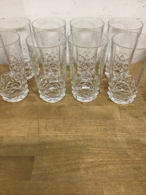 Set Of 8 5 3/8" Tumbler Diamond Pressed Glass Pattern