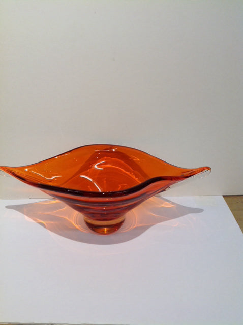 23" Art Deco Orange Glass Bowl w/Pedestal