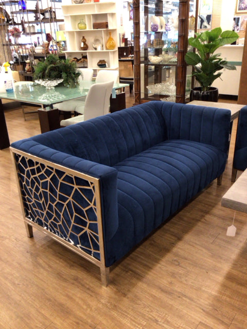 Navy Blue Sofa/Chrome Accent Design