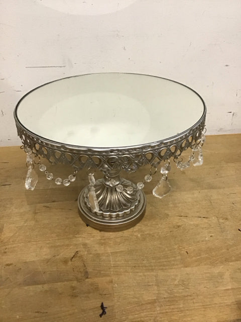 10"x8" Round Mirrored Footed Crystal Tray