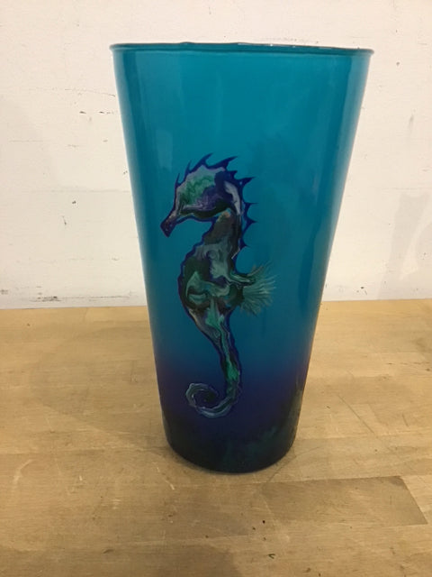 10" Seahorse Blue Green Vase