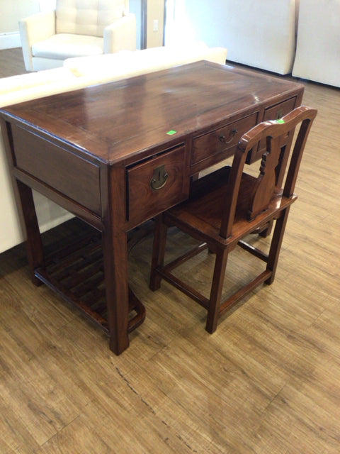 Asian Wood Desk & Chair