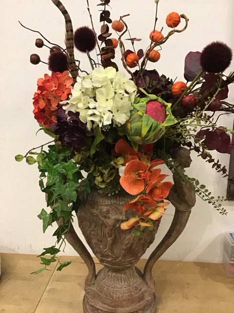 20" Resin Urn W/Faux Flowers