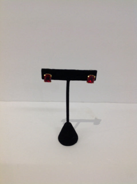 Gold Red Stone Earrings