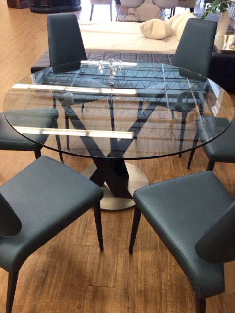 54" Round Glass Top Metal Pedestal Dining Table