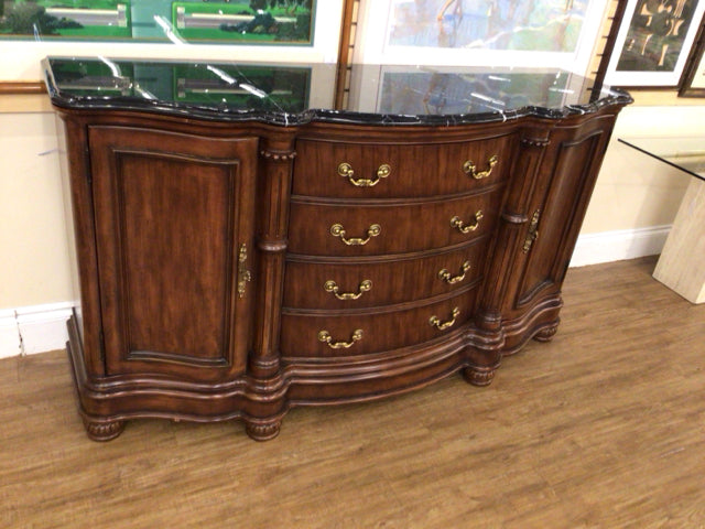 AS-IS Bernhardt Black Stone Top Buffet(Small Chip In Veneer)