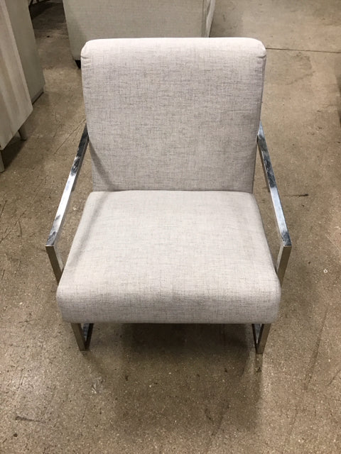 Tan Upholstered Chrome Accent Chair