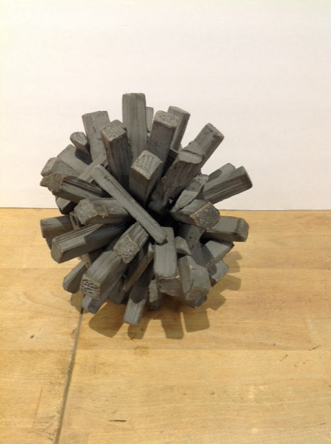 9" Grey Wood Ball Shaped Table Decor
