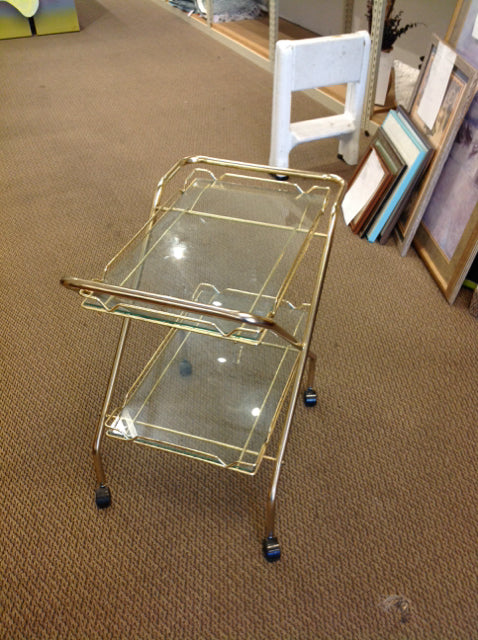 Gold Metal Bar Cart w/Glass Shelves