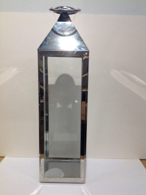 30" Silver Metal Hurricane Candle Holder Lantern