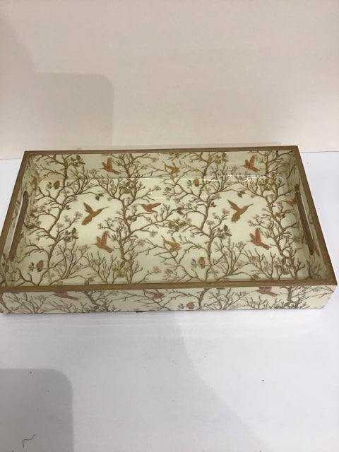 14x8 White Laminate Tray w/Gold Bird Decor