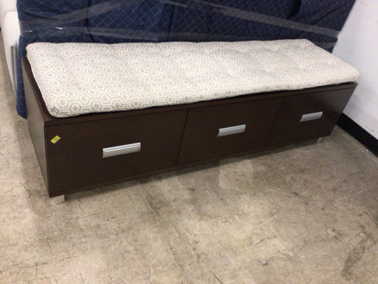 Dark Wood Three Drawer Bench W/Cushion