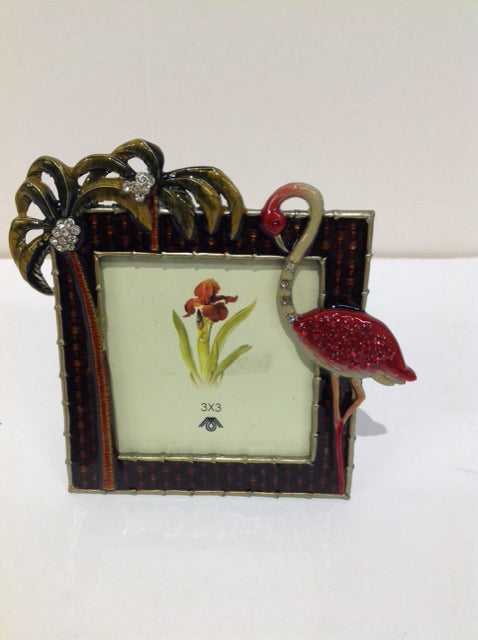 3x3 Jeweled Flamingo & Enamel Picture Frame