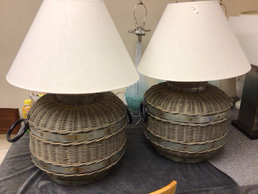 Pair Of Wicker Table Lamps W/Shades