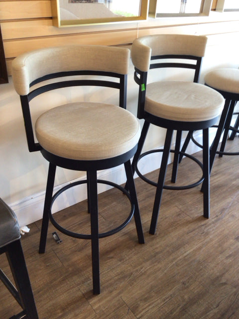 Pair Of Amisco Metal & Fabric Swivel Bar Stools