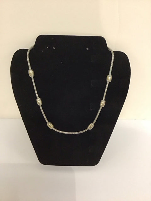 Silver Necklace w/Two-Tone Barrel Accents