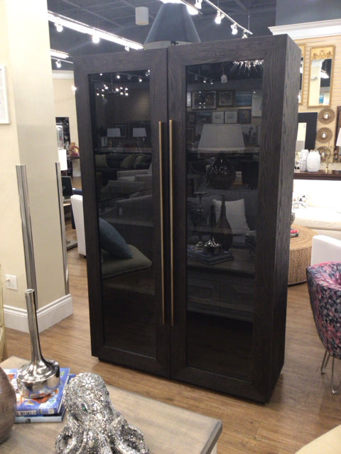 RH Dark Wood Glass Front Cabinet
