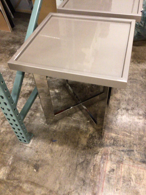 Grey Lacquered/Chrome Base End Table