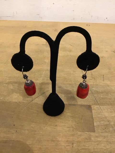 Red Coral Dangle Earrings