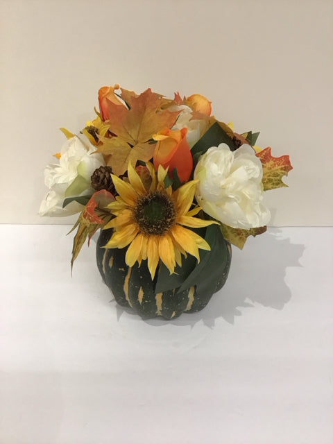 Fall Florals in Small Green Pumpkin
