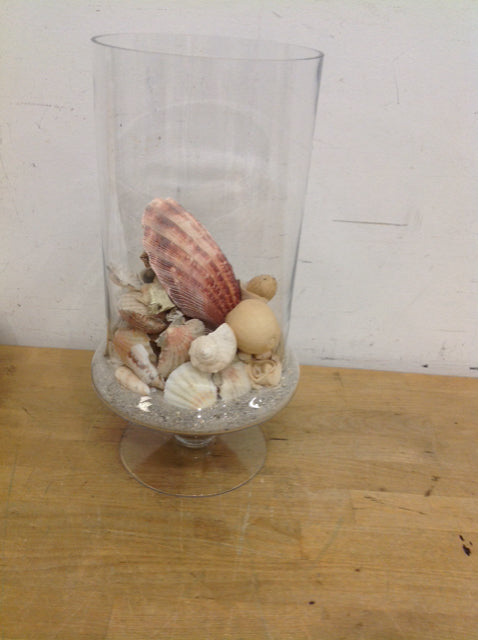 Vase- 14" Footed Clear Glass W Shells