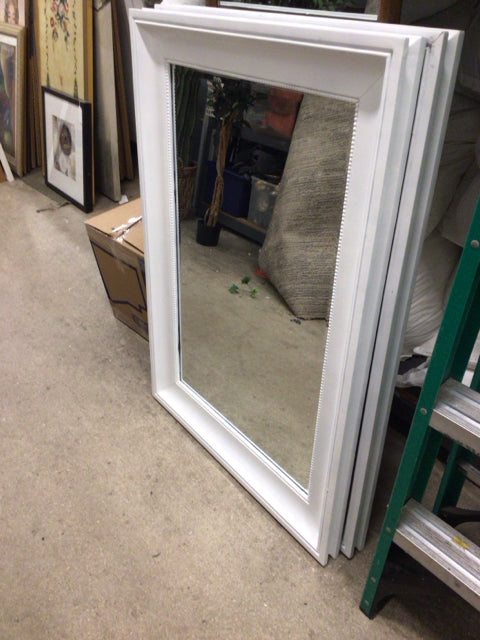 31 1/2" X 44" White Wood Framed Beabed Trim Beveled Mirror