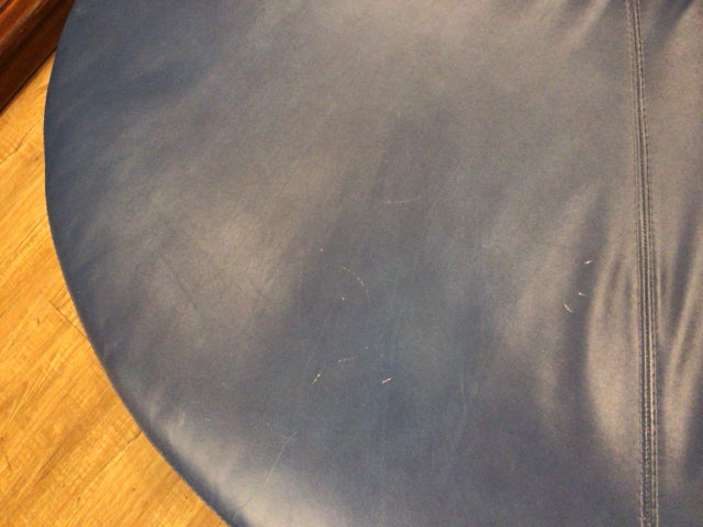 AS-IS Blue Curved Sofa W/Two Pillows (Scratches In Leather)