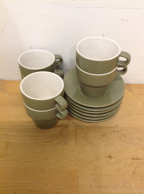 12 Pc Italia Green Ceramic Expresso Set