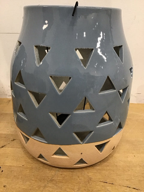 9.5" Ceramic Blue & Beige Triangle Cut Out Votive Holder