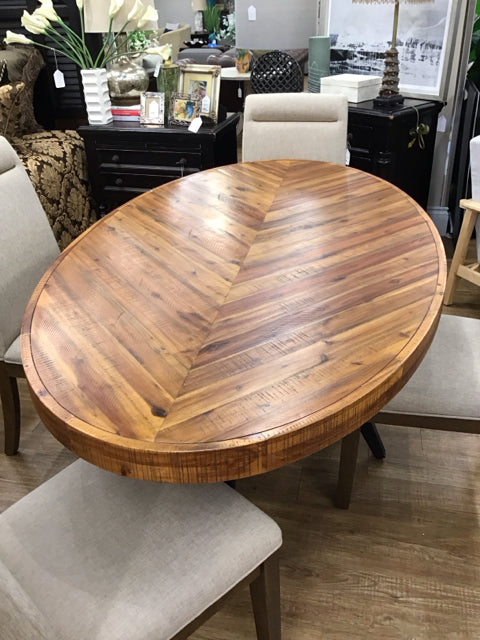 All Modern 72" Oval Inlaid Chevron Wood Dining Table