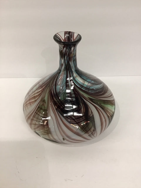 8" Art Glass White/Brown "Genie" Vase