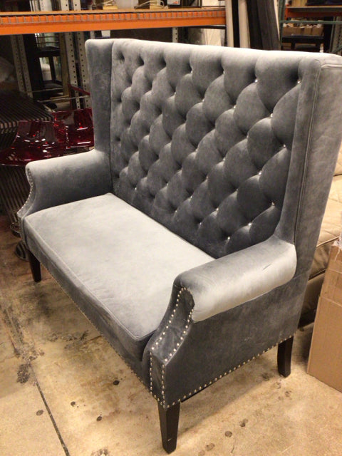 Blue Velvet Tufted Settee