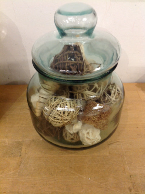 10" Clear Glass Jar W Rustic Balls