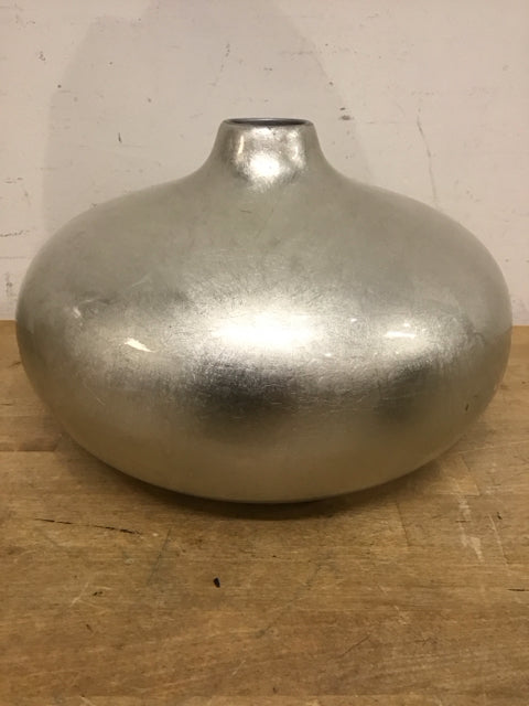 7" Hx11" W Round Silver Modern Style Vase