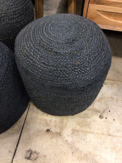 Charcoal Woven Pouf
