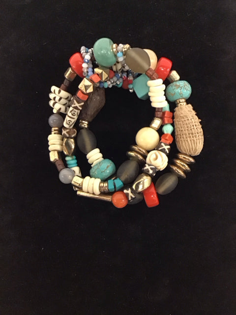Triple Strand Bracelet w/Beads Turquoise