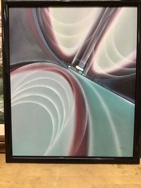 22"x26" Abstract Teal Plum Black Oil Painting