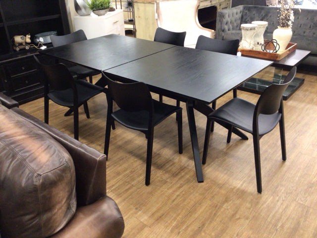 29 5/8" X 78 3/8" X 39 1/2 " DWR Cross Extension Black Dining Table W/6 Chairs