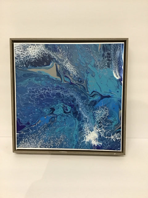 13"Sq Framed Blue Swirl By Susan David