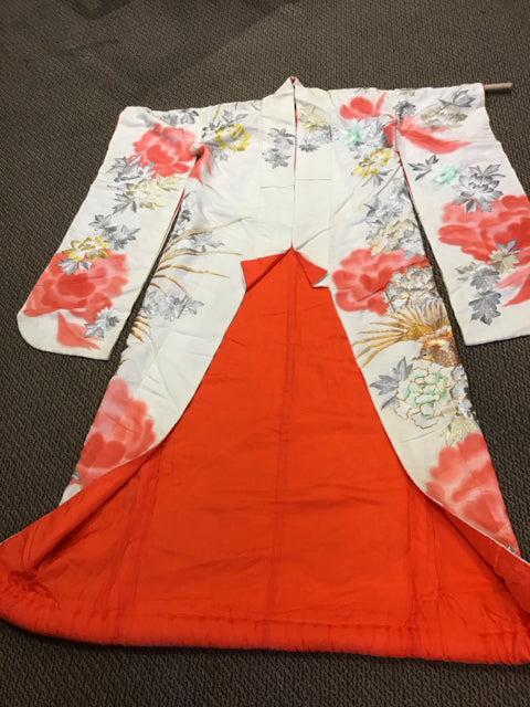 Orange Ornate Silk Uchikake Japanese Wedding Coat Kimono