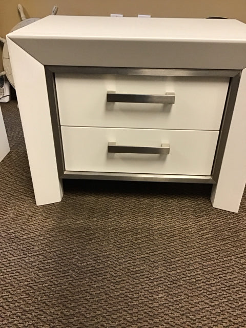 White Lacquer & Chrome Nightstand