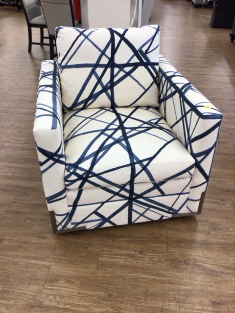 Kravet Blue & White Swivel Chair