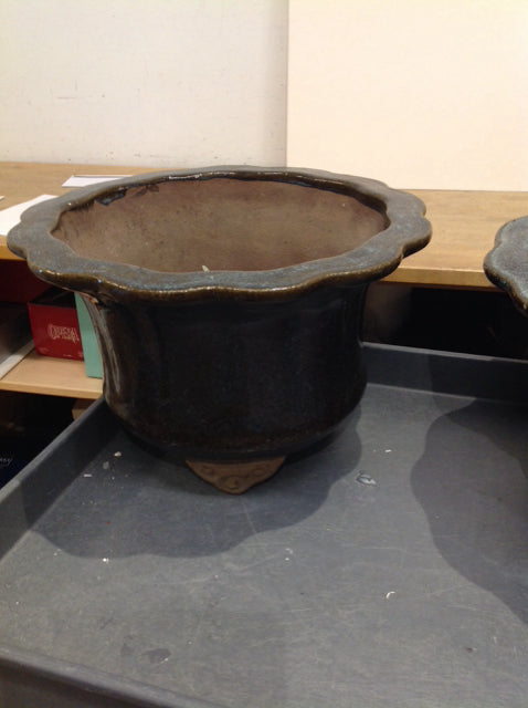 20" Footed Blue Glazed Ceramic Planter