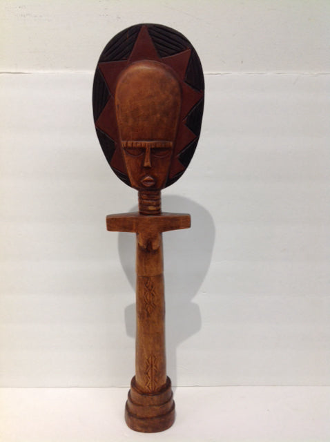 22" Carved Wood Woman Sculpture