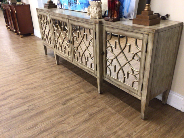 Mirrored Four Door Wood Credenza