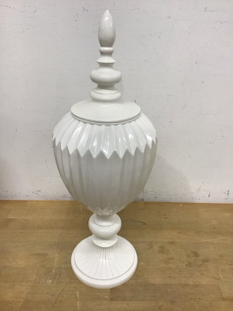 21" White Resin Apothecary Jar W/Lid