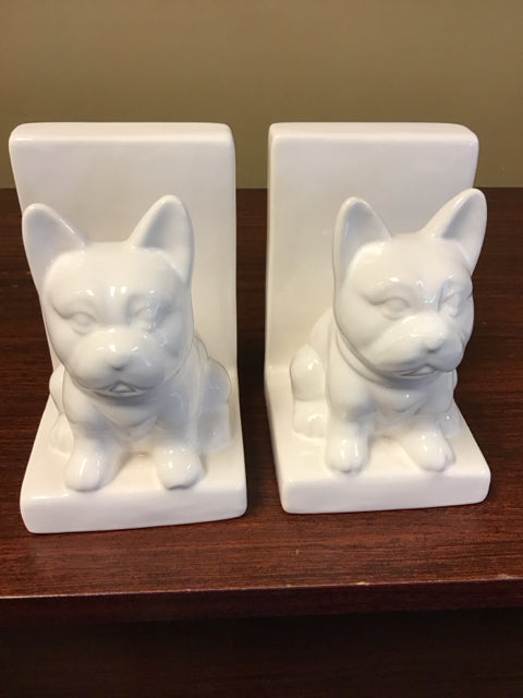 6" Pair Of White Frenchie Bookends